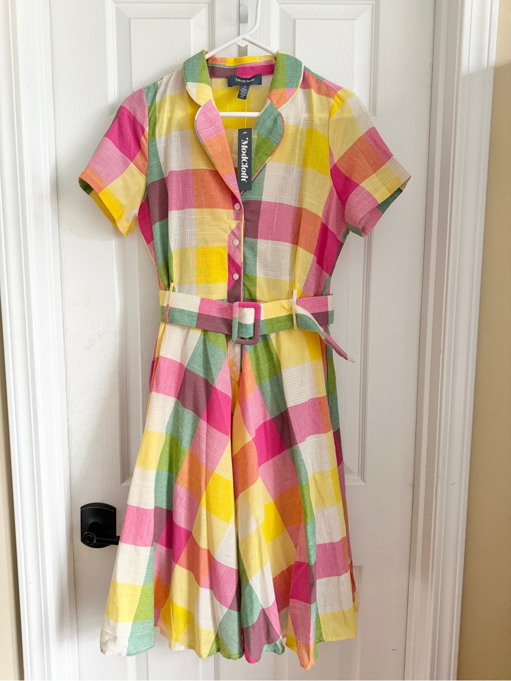 New with tags Small 1950’s ModCloth pastel gingham swing shirt waist dress